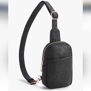 TELENA Vegan Leather Crossbody Bag Belt Bag Black And Gold